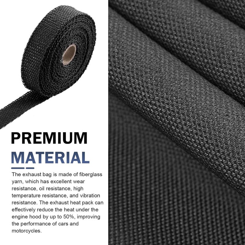 Bawkars Car Exhaust Heat Wrap, 196" Motorcycle Fiberglass Heat Resistant Fabric Shield Tape, Fiber Heat Insulation Tape, Universal Cuttable Protective Modification (Black) - Image 4